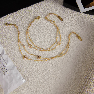 Bracelet Chaîne Femme Luxueux En Acier Inoxydable Doré, Imperméable, Avec Pendentif Cœur (1 Pièce). h5 Image6