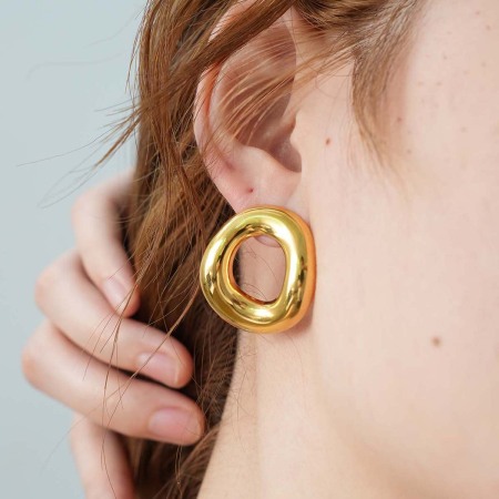 Boucles d'oreilles puces élégantes pour femme, en acier inoxydable doré, imperméables, de forme irrégulière (1 pièce).
