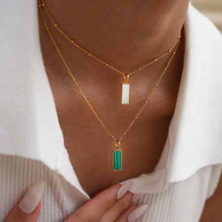 Collier pendentif femme simple, rétro, rectangulaire, en acier inoxydable étanche, couleur or (1 pièce) 2