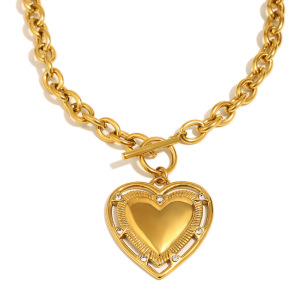 Collier Pendentif Femme En Acier Inoxydable Doré, Délicat, En Forme De Cœur (1 Pièce) h5 