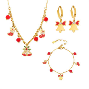 Ensembles De Bijoux Pour Femmes En Acier Inoxydable Étanche, Ornés De Grenats, De Grelots Et De Zircon Doré, Avec Clochettes De Noël h5 Image2