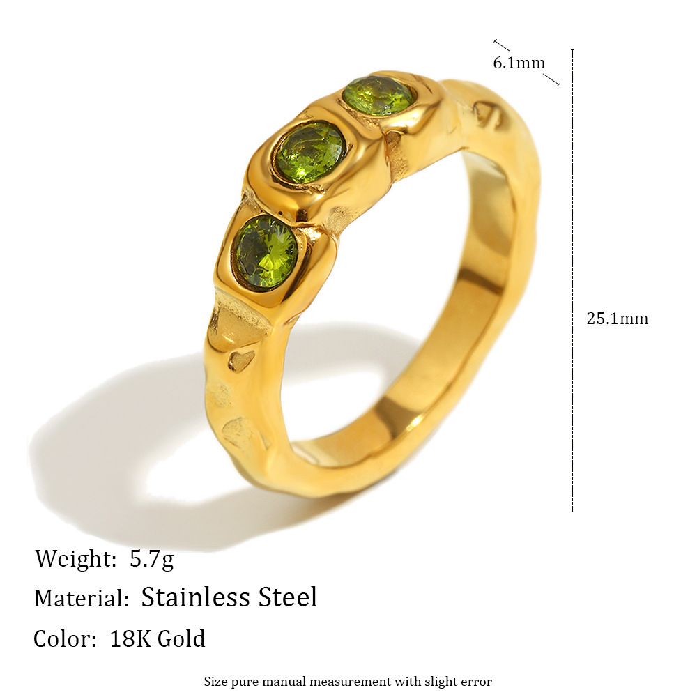 Bague Élégante Pour Femme En Acier Inoxydable, Étanche, Couleur Or, Sertie De Zircon (1 Pièce). Image6