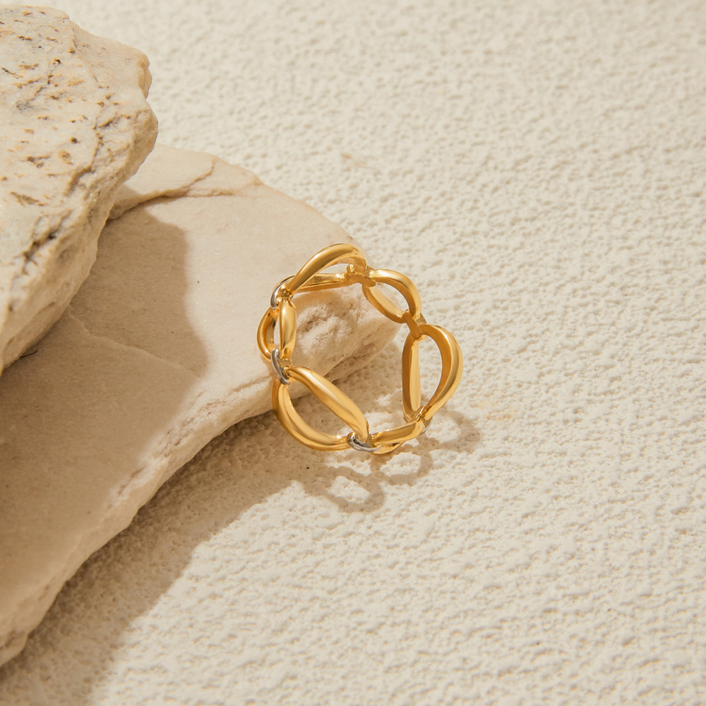 Bague Tendance Décontractée En Acier Inoxydable Doré, De Forme Irrégulière Et Étanche. Image5