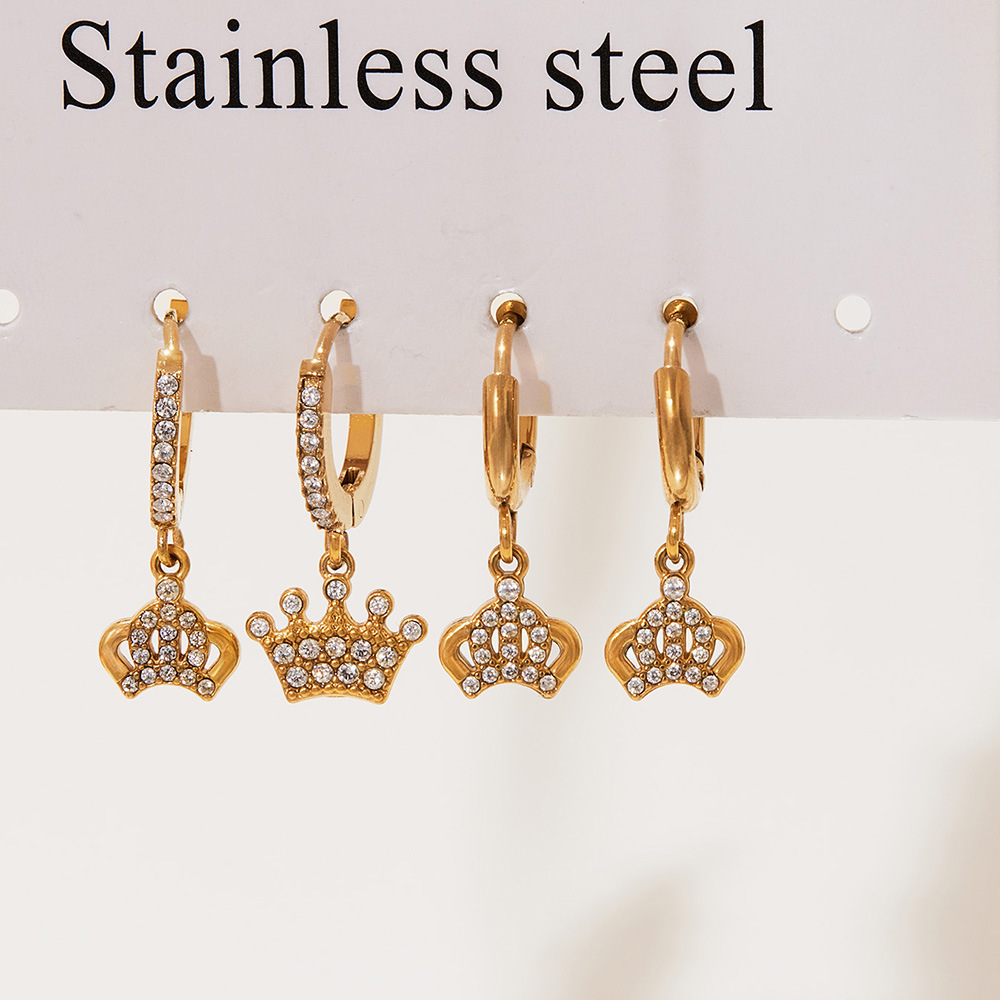 1 Paire De Boucles D'Oreilles Pendantes Élégantes En Acier Inoxydable Doré, Ornées De Zircon, Pour Femme. Image5