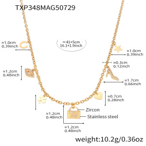 Ensembles De Bijoux Pour Femmes En Acier Inoxydable Imperméable, Motif Cœur Et Trèfle, Couleur Or. h5 