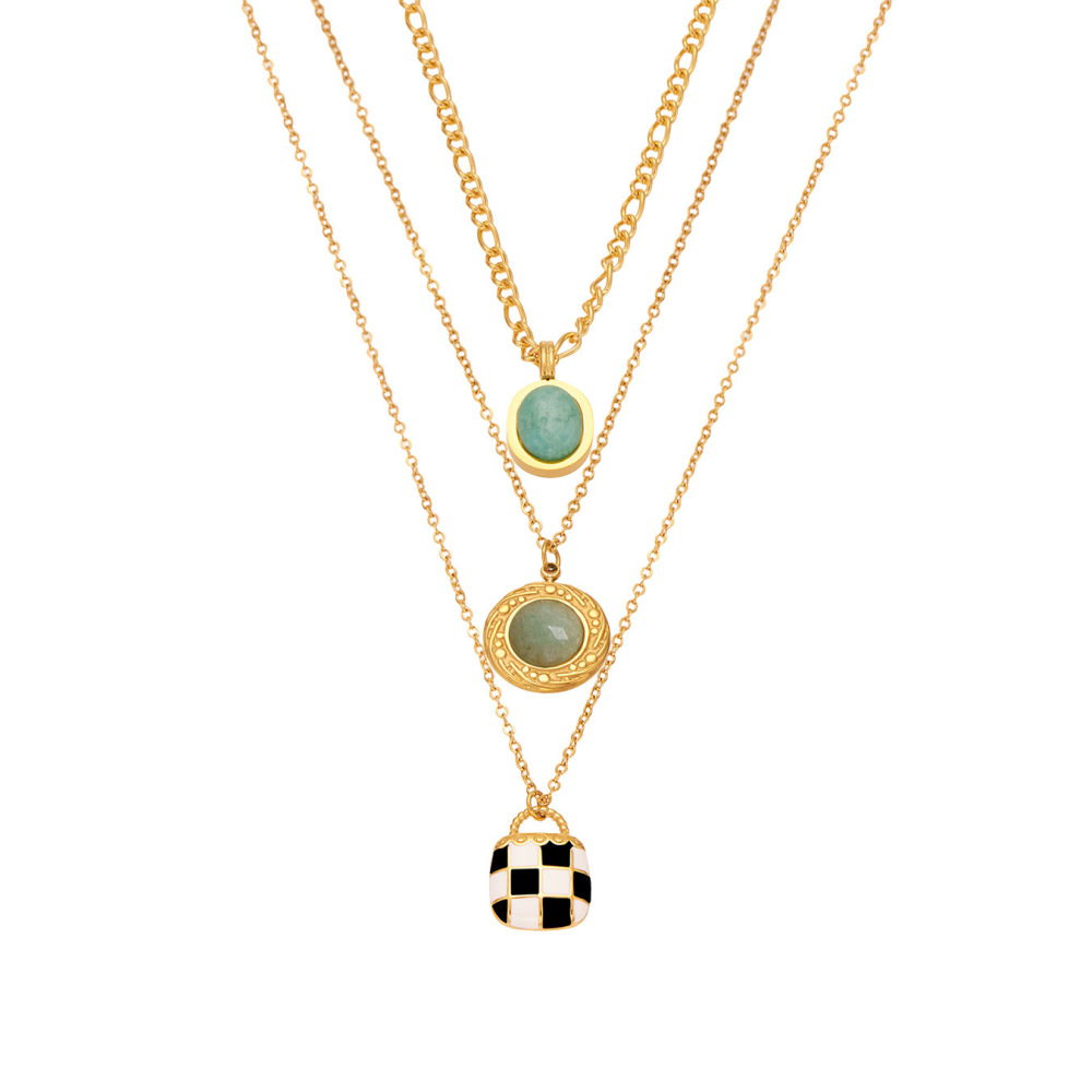 Colliers Pendentifs Ovales Élégants En Calaïte, Acier Inoxydable Et Étanches Pour Femmes Image8