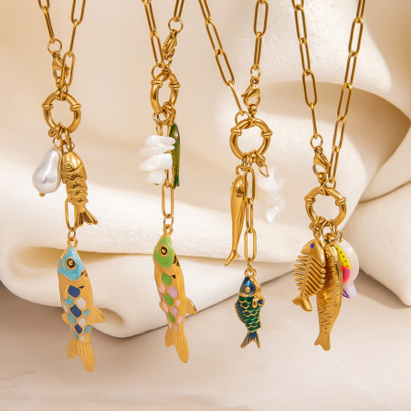 Collier pendentif femme en acier inoxydable étanche, léger, luxueux et haut de gamme, en forme de poisson. 2
