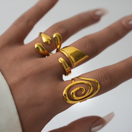 Bague tendance en acier inoxydable doré, forme simple et irrégulière (1 pièce), étanche.