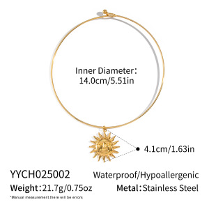 Collier Pendentif Cœur Soleil En Acier Inoxydable Étanche Couleur Or (1 Pièce) h5 