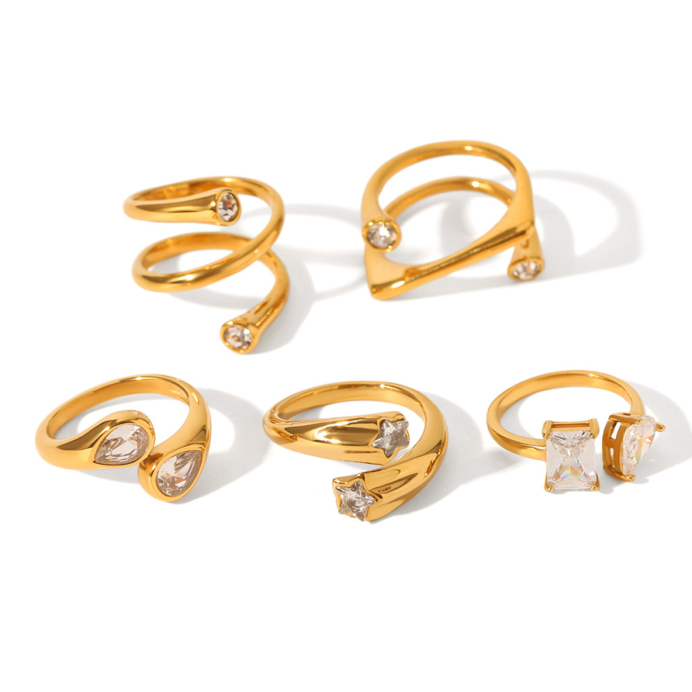 Bague En Acier Inoxydable De Forme Irrégulière, Étanche, Couleur Or, Ornée D'Un Zircon. Image6