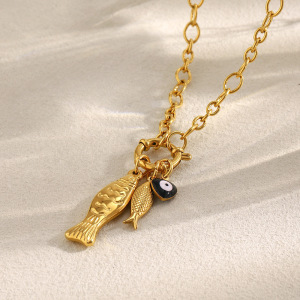 Collier Pendentif Femme En Acier Inoxydable Doré, Motif Poisson D'Été (1 Pièce) h5 Image5