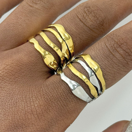 Bague femme simple, forme irrégulière, acier inoxydable, couleur or, étanche