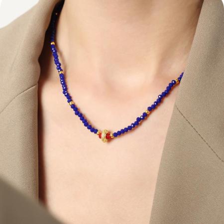 Collier de perles pour femme, 1 pièce, en acier inoxydable imperméable, couleur or, orné de perles en pierre naturelle exquise