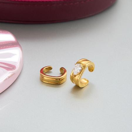 1 paire de manchettes d'oreilles minimalistes en forme de goutte, en acier inoxydable étanche, couleur or, ornées de zircon.