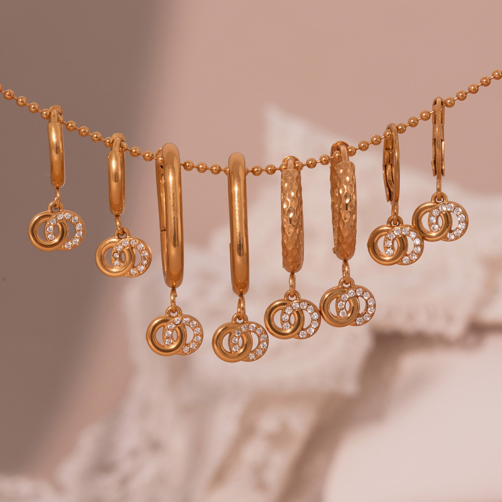 Boucles D'Oreilles Pendantes Pour Femme, En Acier Inoxydable Doré Étanche, Ornées De Zircon (1 Paire). Image4