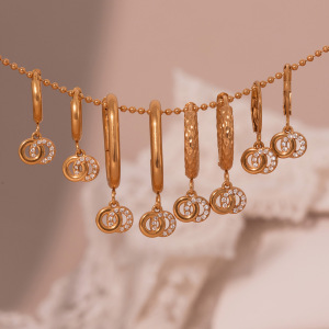 Boucles D'Oreilles Pendantes Pour Femme, En Acier Inoxydable Doré Étanche, Ornées De Zircon (1 Paire). h5 Image4