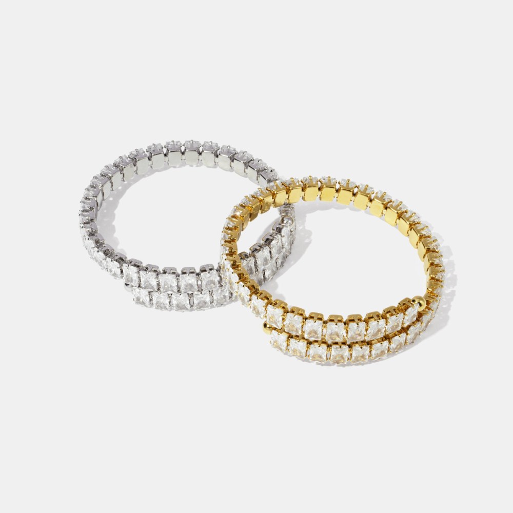 Bracelet Manchette Luxueux En Acier Inoxydable Étanche Couleur Or Avec Zircon Image2