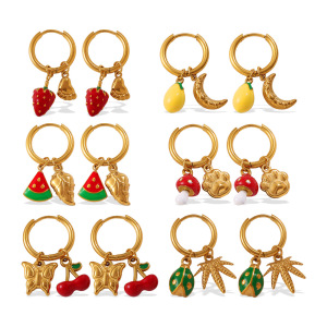 1 Paire De Boucles D'Oreilles Pendantes En Acier Inoxydable Doré, Étanches, En Forme De Fruits h5 Image4