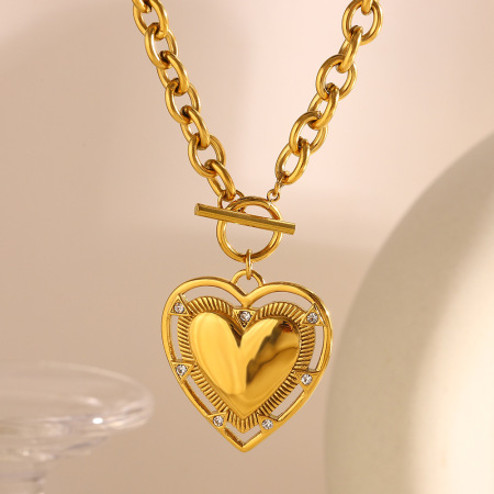 Collier pendentif femme en acier inoxydable doré, délicat, en forme de cœur (1 pièce) 2