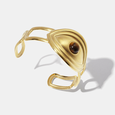 Bracelet manchette rétro œil de diable en acier inoxydable étanche avec pierre naturelle