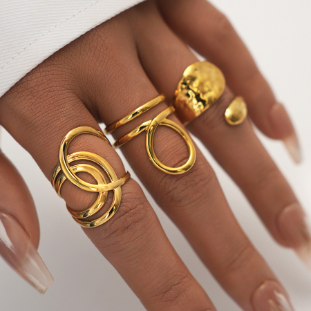 Bague femme simple, rétro, de forme irrégulière, en acier inoxydable étanche (1 pièce)