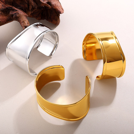 Bracelet manchette étanche en acier inoxydable couleur or (1 pièce)