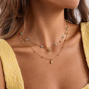 Collier À Plusieurs Rangs Pour Femme, En Acier Inoxydable Doré, Motif Cœur Et Lune Romantique (1 Pièce) h5 Image3