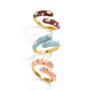 Bague Pour Femme En Acier Inoxydable Étanche, Couleur Macaron, Forme Irrégulière, Ornée D'Un Zircon. h5 Image7