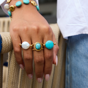 Ensembles De Bijoux Pour Femmes En Perles De Calaïte Annulaires, Acier Inoxydable, Couleur Or, Étanches h5 Image5