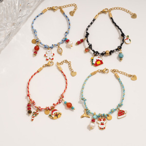 Bracelet À Breloques Pour Femme, Motif Dessin Animé De Noël, En Acier Inoxydable, Étanche, Couleur Or (1 Pièce). h5 Image3