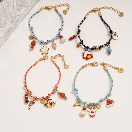 Bracelet à breloques pour femme, motif dessin animé de Noël, en acier inoxydable, étanche, couleur or (1 pièce). 2