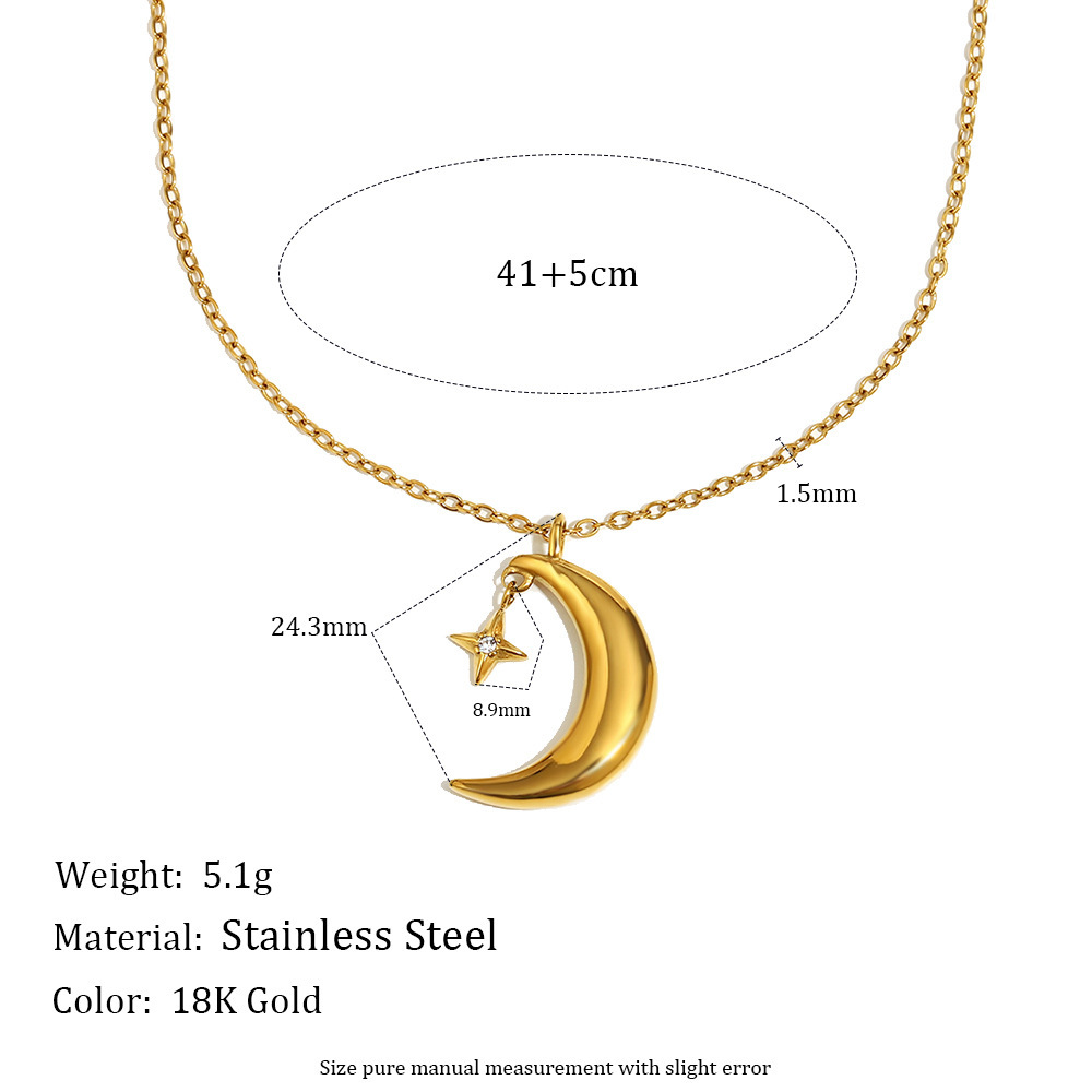 Collier Pendentif Lune Pour Femme, En Acier Inoxydable Étanche, Couleur Or (1 Pièce) Image2