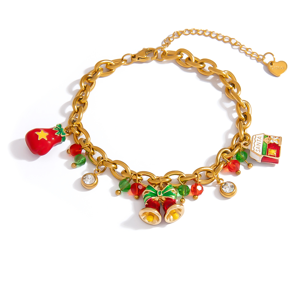 Bracelet À Breloques Pour Femme, En Acier Inoxydable, Étanche, Avec Pendentif De Noël À Faire Soi-Même (1 Pièce).