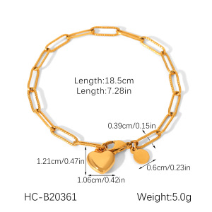 Bracelet À Maillons Pour Femme, En Acier Inoxydable, Couleur Or, Avec Motif Cœur Simple (1 Pièce). h5 Image2