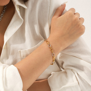 Bracelet Chaîne Étanche Pour Femme, En Acier Inoxydable, Coloris Or Et Argent (1 Pièce). h5 Image5