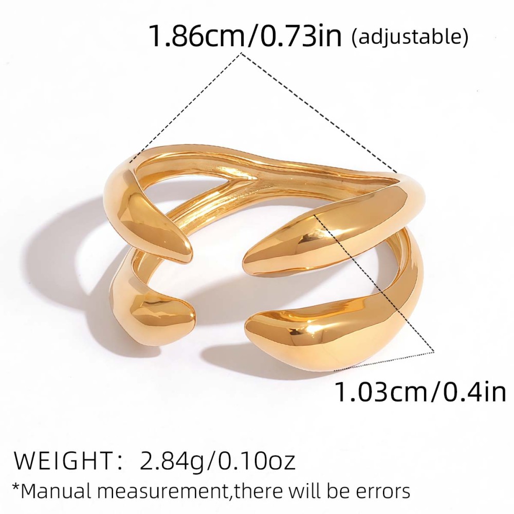 Bague Femme Simple, Forme Irrégulière, Acier Inoxydable, Couleur Or, Étanche 