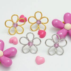 1 Paire De Boucles D'Oreilles Puces Pour Femme, En Acier Inoxydable Imperméable, Avec Motif Floral Naturel Simple. h5 Image6