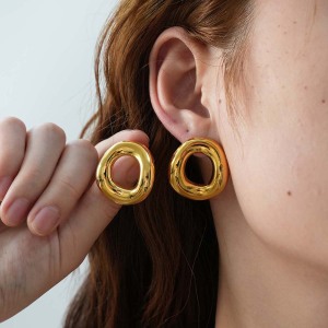 Boucles D'Oreilles Puces Élégantes Pour Femme, En Acier Inoxydable Doré, Imperméables, De Forme Irrégulière (1 Pièce). h5 Image8