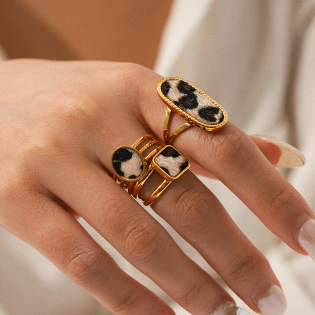 Bague femme design en acier inoxydable imperméable à imprimé léopard (1 pièce)