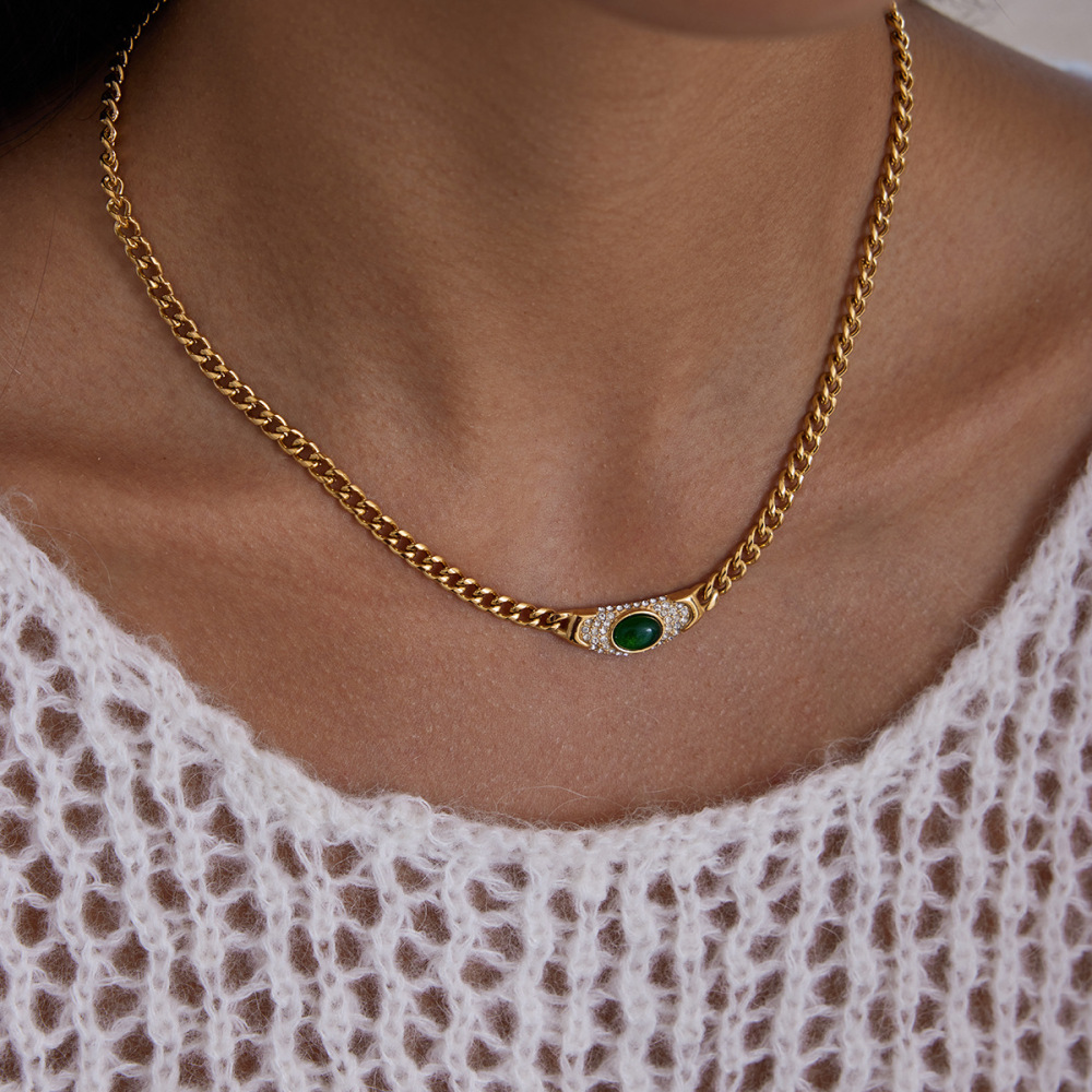 Collier Pendentif Vintage Rond En Acier Inoxydable Étanche Couleur Or Pour Femme (1 Pièce) h5Image3