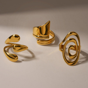 Bague Tendance En Acier Inoxydable Doré, Forme Simple Et Irrégulière (1 Pièce), Étanche. h5 Image5