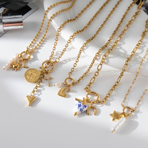 Collier Pendentif Femme Exquis En Forme De Cœur Et De Soleil, En Acier Inoxydable Étanche Couleur Or Et Perle (1 Pièce) h5 Image4