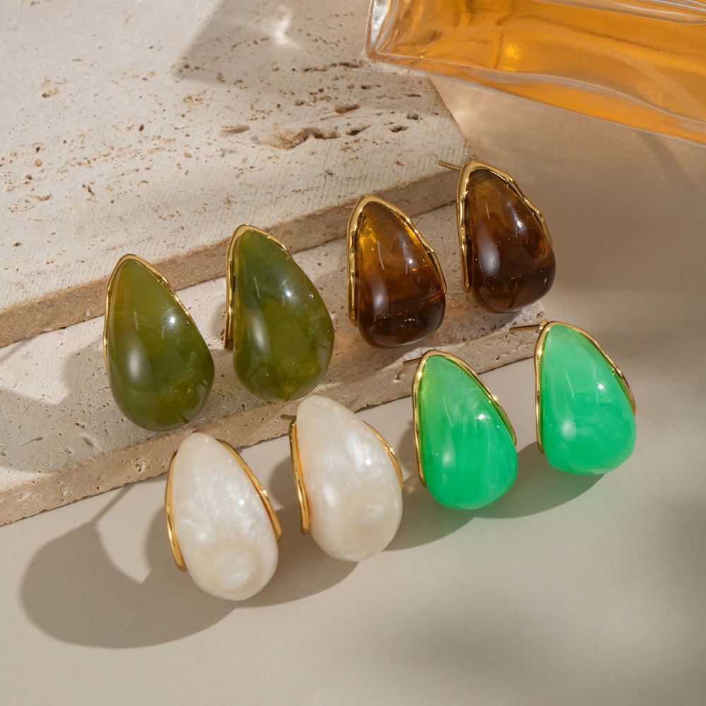 1 Paire De Boucles D'Oreilles Puces Pour Femme, En Acier Inoxydable Imperméable, Couleur Or, De Forme Irrégulière, À Porter Au Quotidien h5Image3
