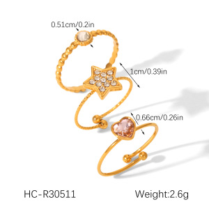 Bagues De Déclaration Pour Femmes En Acier Inoxydable Multicouches, Luxueuses, En Forme De Cœur Et D'Étoile, Avec Zircon h5 Image2