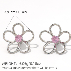 1 Paire De Boucles D'Oreilles Puces Pour Femme, En Acier Inoxydable Imperméable, Avec Motif Floral Naturel Simple. h5 Image2