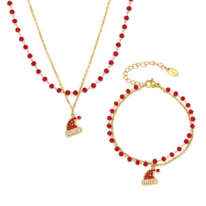 Ensembles De Bijoux Pour Femmes En Acier Inoxydable Imperméable Avec Chapeau De Père Noël Et Zircon Doré h5 Image2