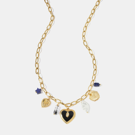 Collier pendentif cœur émaillé en acier inoxydable étanche couleur or