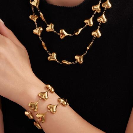 Ensembles de bijoux pour femmes en acier inoxydable doré, imperméables, en forme de cœur romantique