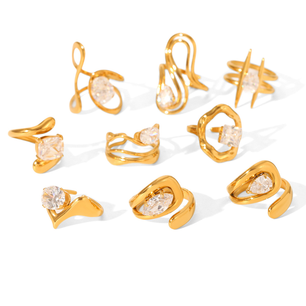 Bague Luxueuse En Acier Inoxydable Et Zircone Pour Femme, Forme Irrégulière, 1 Pièce Image6