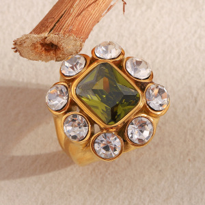Bague Pour Femme, 1 Pièce, De Luxe, Rectangulaire, En Acier Inoxydable, Étanche, Couleur Or, Ornée D'Un Zircon. h5 Image5